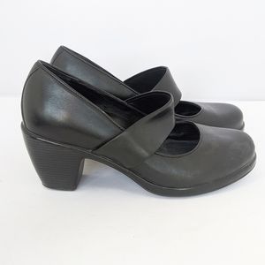 Dansko Black Leather Heels Clogs Mary Janes 38